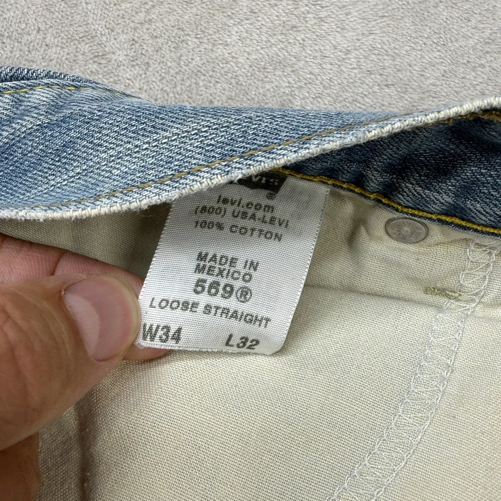 VTG Levi's 569 Loose Straight Jeans Mens 34x32 Light Wash Blue Baggy Denim Y2K